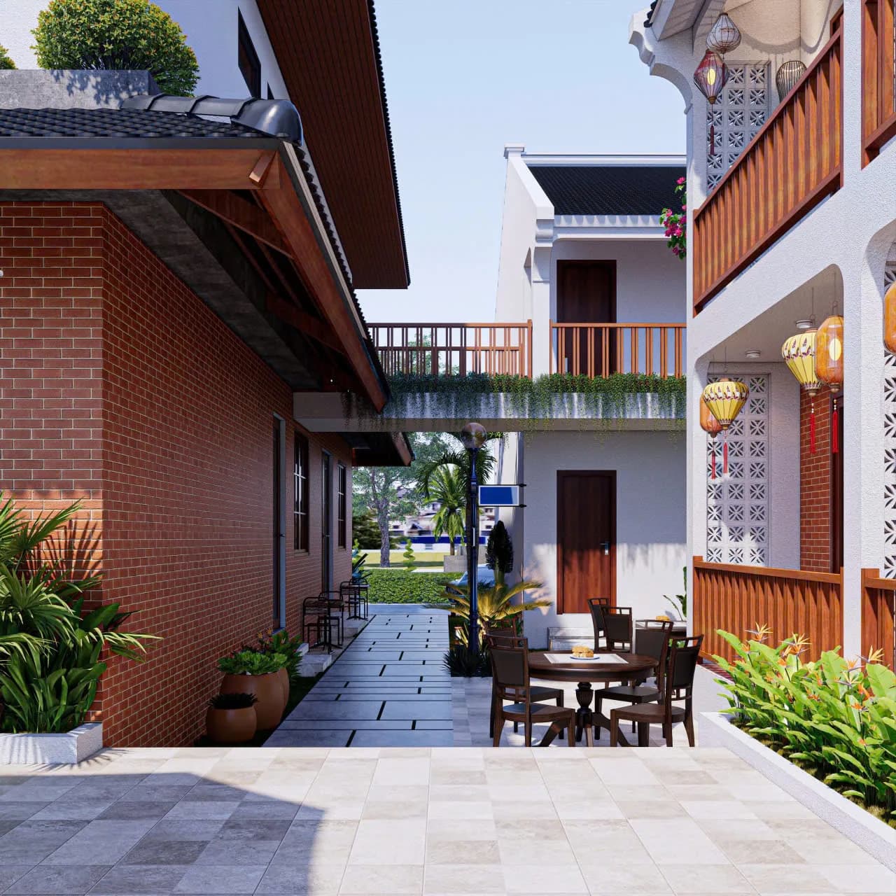 Rendering, Long Beach Resort — Courtyard between the blocks