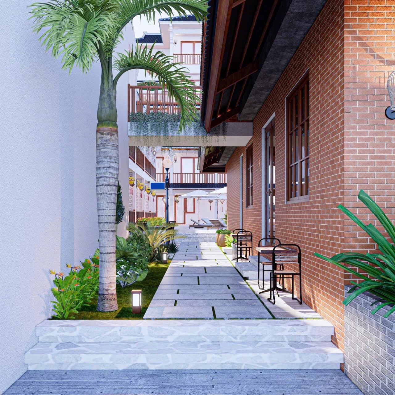 Rendering, Long Beach Resort — Path through the grounds