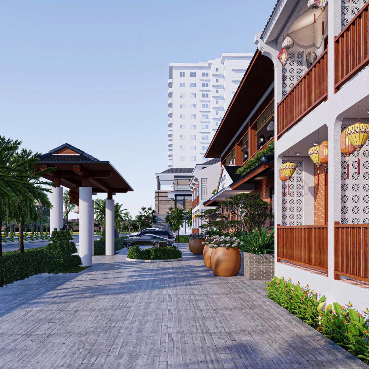 Rendering, Long Beach Resort — Approach road